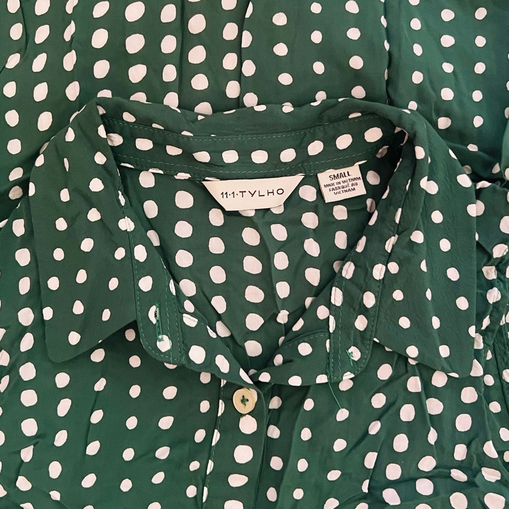 Anthropologie 11.1 Tylho Sleeveless Green Polka Dots Shirt Dress - Picture 4 of 9